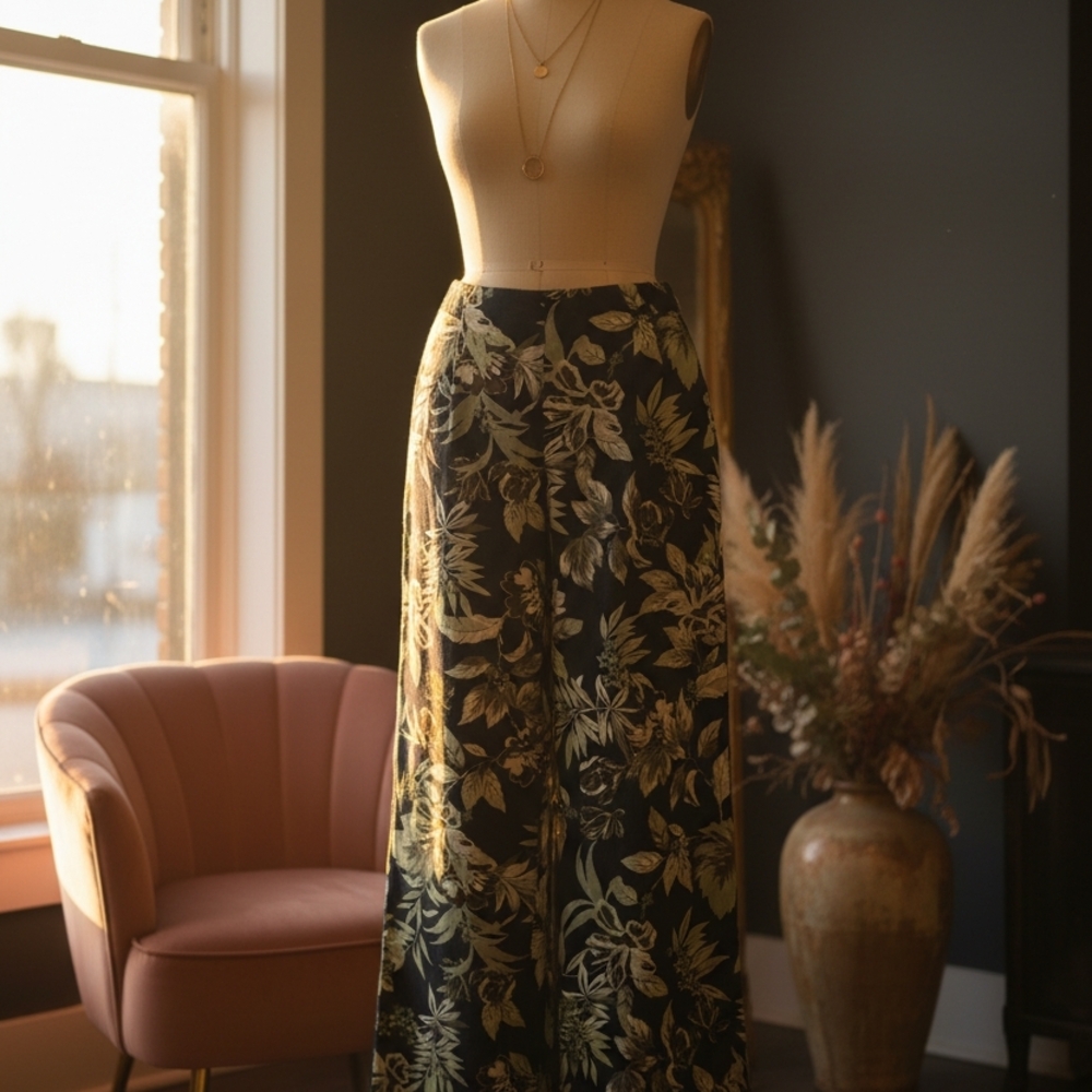 Chic Floral Wide Leg Pants in Black and Cream
